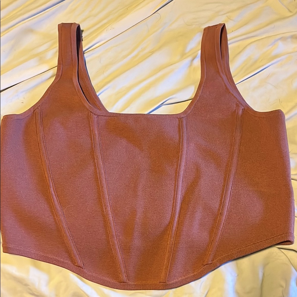Express Brown Fitted Bustier Tank Top